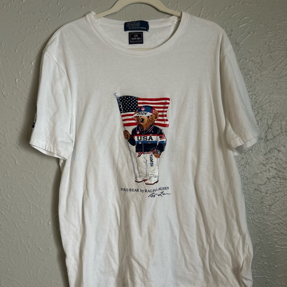 Polo by Ralph Lauren White Tee with USA Bear Graphic
